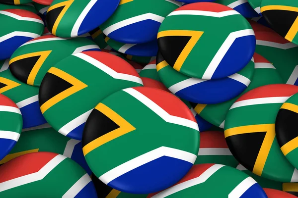 Sydafrika emblem bakgrund - högen av sydafrikanska flagga knappar 3d Illustration — Stockfoto