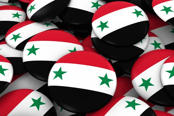 Syria Badges Background - Pile of Syrian Flag Buttons 3D Illustration — Stock Photo, Image