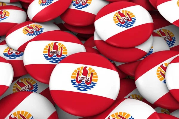 Tahiti Badges Background - Pile of Tahiti Flag Buttons 3D Illustration