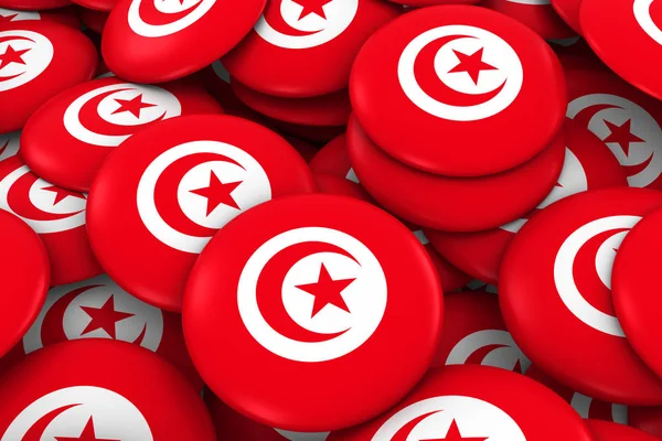 Tunisien emblem bakgrund - högen av tunisiska flaggan knappar 3d Illustration — Stockfoto