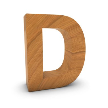 Ahşap beyaz ile izole D harfi gölgeler 3d çizim