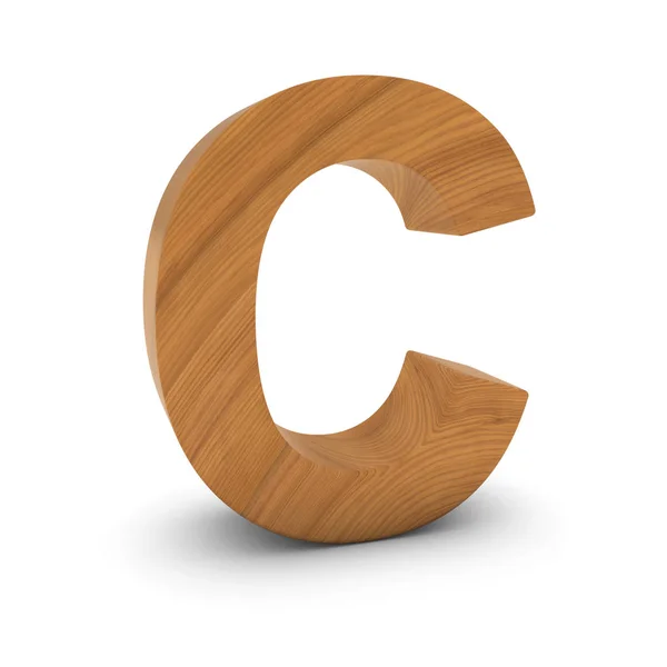 Drewniane literą C na białym, z tle cieni 3d ilustracja — Zdjęcie stockowe