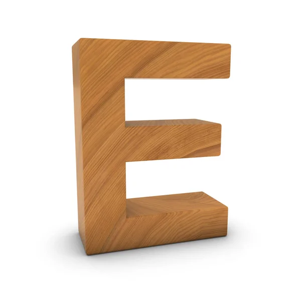 Trä bokstaven E isolerad på vit med skuggor 3d Illustration — Stockfoto