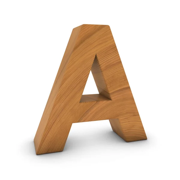 Houten Letter A geïsoleerd op wit met schaduwen 3d illustratie — Stockfoto