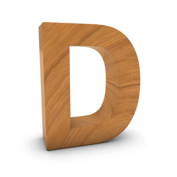Letra D de madera aislada en blanco con sombras Ilustración 3D —  Fotos de Stock