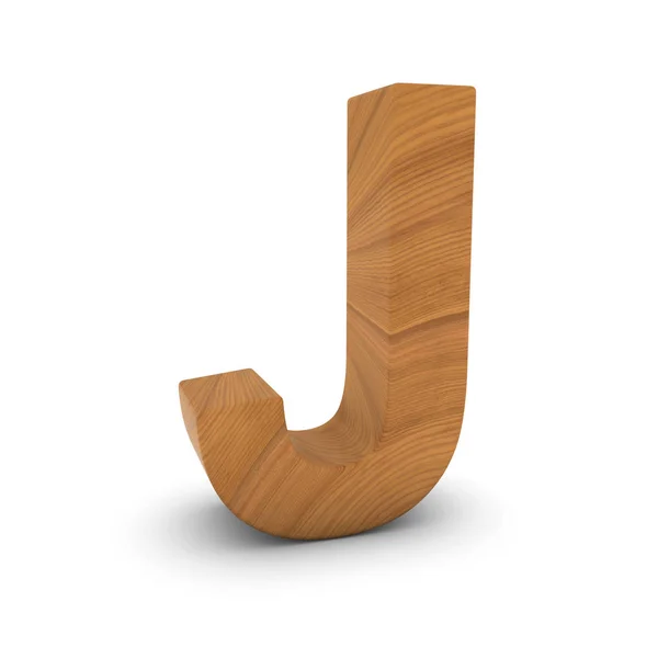 Wooden Letter J Isolated on White with Shadows 3D Illustration — Stock Photo, Image