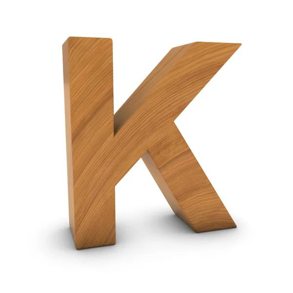 Дерев'яна літера K ізольована на білому з тінями 3D ілюстрація — стокове фото