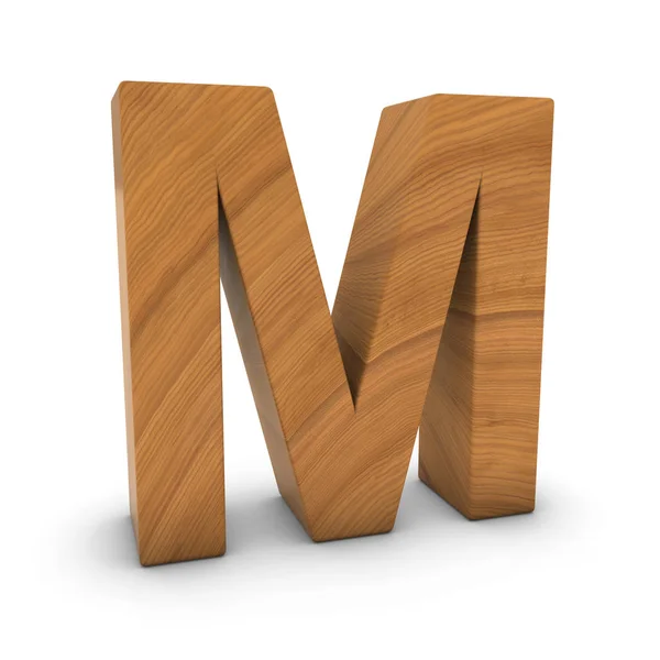 Dřevěné velké písmeno M izolované na bílém s stíny 3d ilustrace — Stock fotografie