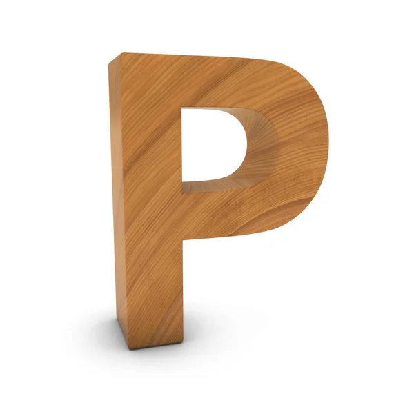 木制字母 P 上的白色孤立阴影 3d 图 — 图库照片