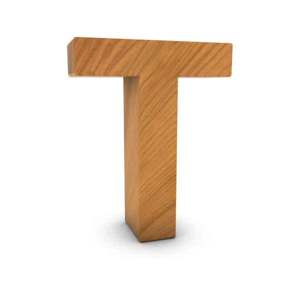 Дерев'яна літера T ізольована на білому з тінями 3D ілюстрація — стокове фото