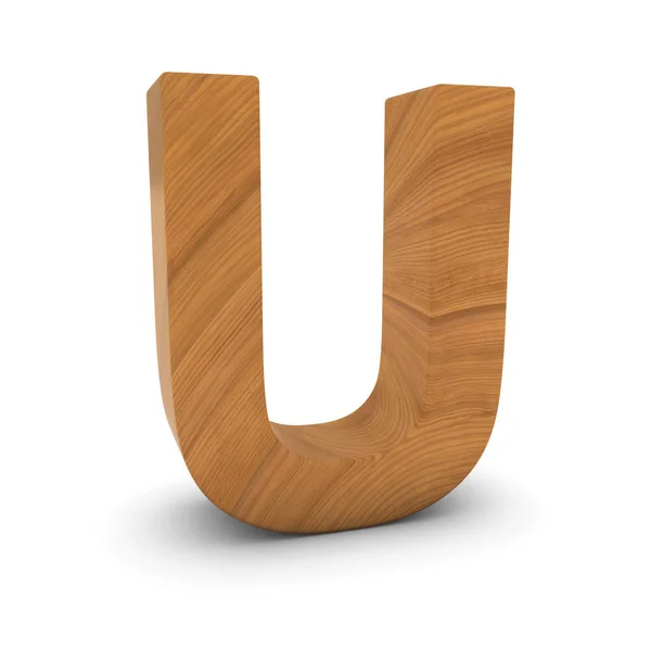 Дерев'яна літера U ізольована на білому з тінями 3D ілюстрація — стокове фото