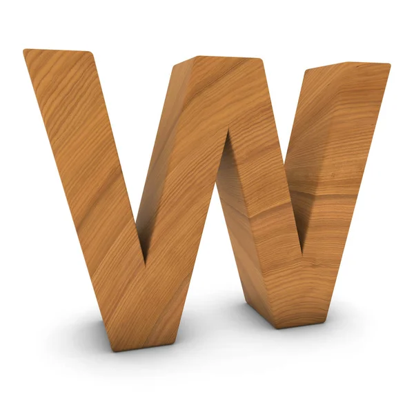 Dřevěné velké písmeno W izolované na bílém s stíny 3d ilustrace — Stock fotografie