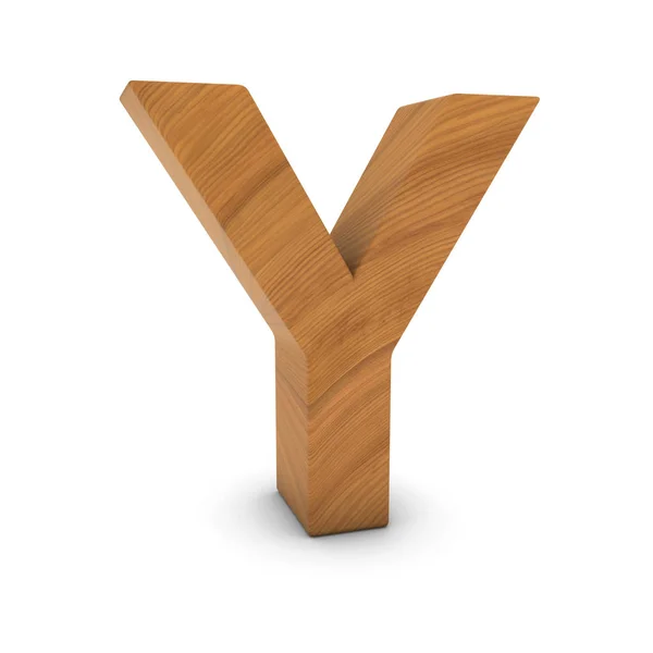 Trä bokstaven Y isolerad på vit med skuggor 3d Illustration — Stockfoto