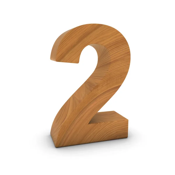 Número de madeira dois isolado no branco com sombra ilustração 3D — Fotografia de Stock