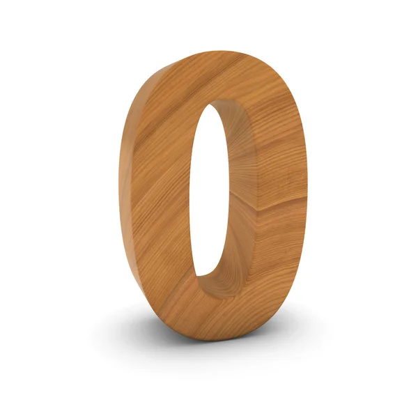 Wooden Number Zero Isolated on White with Shadows 3D Illustration — Stock Photo, Image