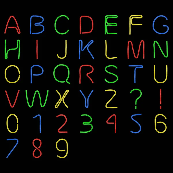 Elsődleges színek karakterlánc betűk és számok ABC sor 3D-s illusztráció — Stock Fotó