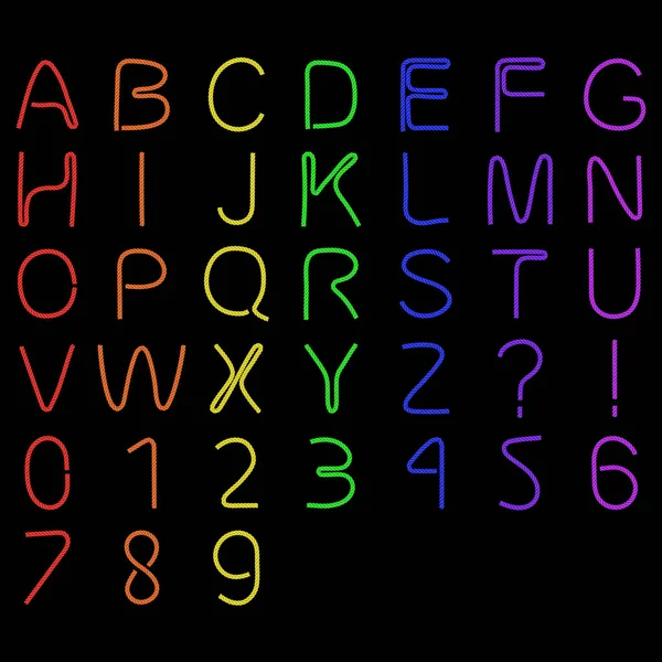 Regenbogenfarben String Buchstaben und Zahlen Alphabet Set 3D-Illustration — Stockfoto