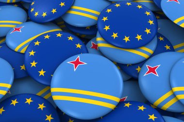 Aruba ve Europe rozetleri arka plan - Aruban ve Avrupa bayrağı düğmeleri 3d çizim yığını