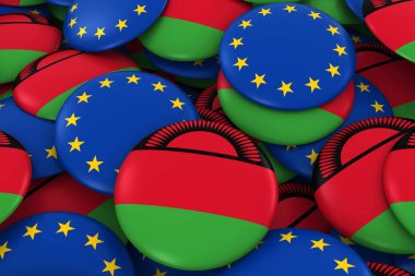 Malavi ve Europe rozetleri arka plan - Malavi ve Avrupa bayrağı yığını düğmeleri 3d çizim