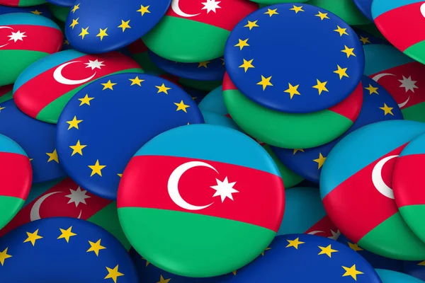 Azerbaycan ve Europe rozetleri arka plan - Azerbaycan ve Avrupa bayrağı yığını düğmeleri 3d çizim