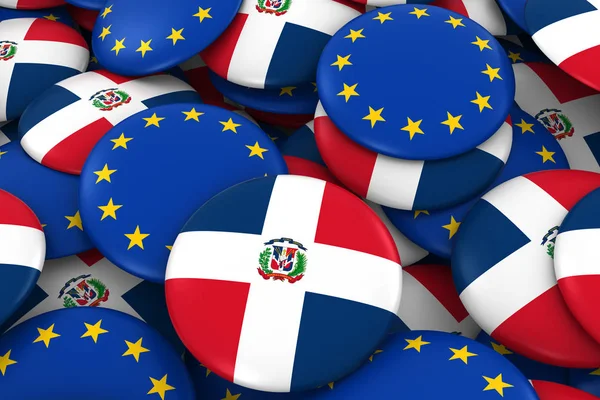 Доминиканская Республика и Европа Значки фон - Куча доминиканских и европейских кнопок флага 3D иллюстрация — стоковое фото