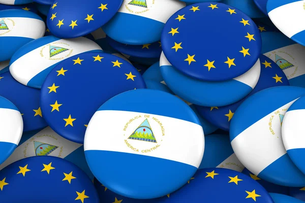 Никарагуа и Европа Значки фон - Куча Никарагуа и европейских кнопок флага 3D Иллюстрация — стоковое фото