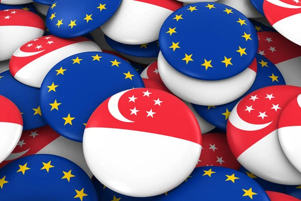 Сингапур и Европа Значки фон - Куча сингапурских и европейских кнопок флага 3D Иллюстрация — стоковое фото