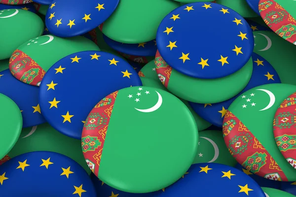 Türkmenistan ve Europe rozetleri arka plan - Türkmen ve Avrupa bayrağı yığını düğmeleri 3d çizim