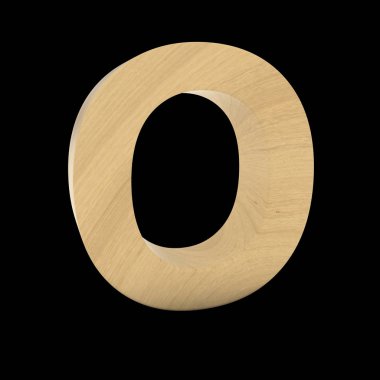 Ahşap harf O izole siyah 3d çizim