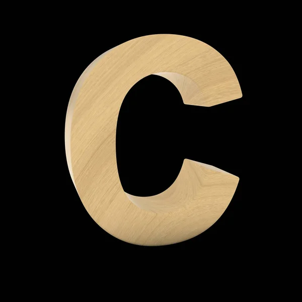 Huruf kayu C Terisolasi pada Ilustrasi 3D Hitam — Stok Foto