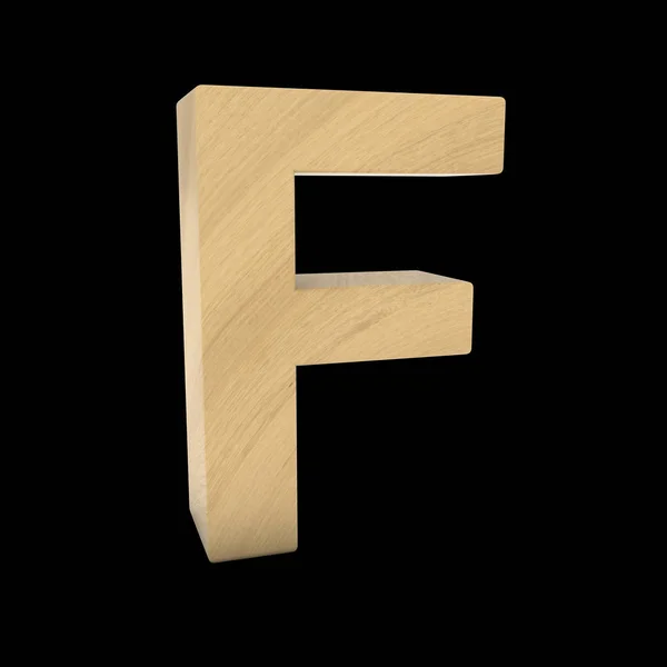 Lettera di legno F isolata su illustrazione 3D nera — Foto Stock