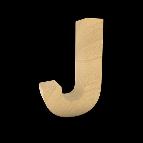 Дерев'яна літера J ізольована на чорній 3D ілюстрації — стокове фото
