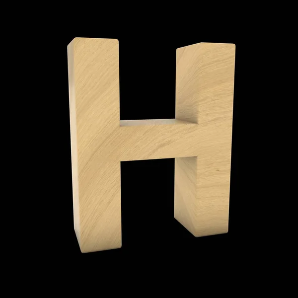 Дерев'яна літера H ізольована на чорній 3D ілюстрації — стокове фото