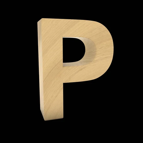 Carta de madeira P isolado na ilustração 3D preto — Fotografia de Stock