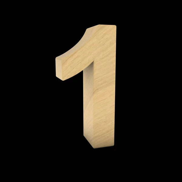 Número um de madeira isolado na ilustração 3D preta — Fotografia de Stock