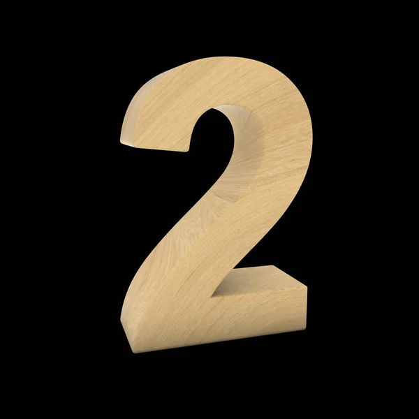 Número de madeira dois isolado na ilustração 3D preta — Fotografia de Stock