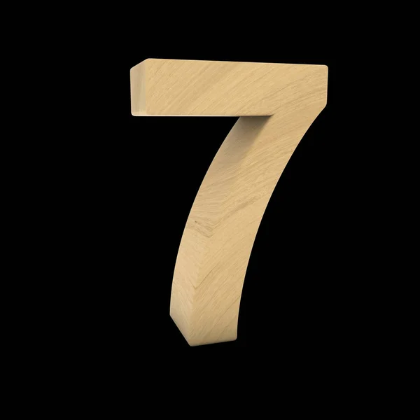 Деревянный номер семь изолирован на черной 3D иллюстрации — стоковое фото