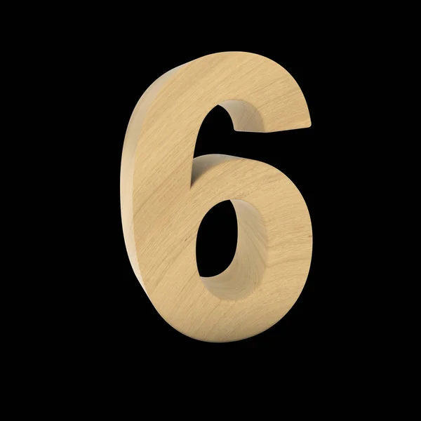 Деревянный номер шесть изолирован на черной 3D иллюстрации — стоковое фото