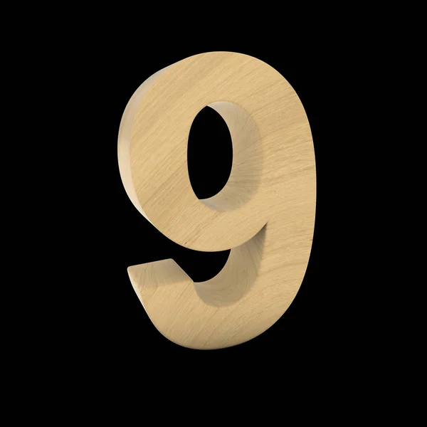 Número de madera Nueve aislado en negro Ilustración 3D —  Fotos de Stock