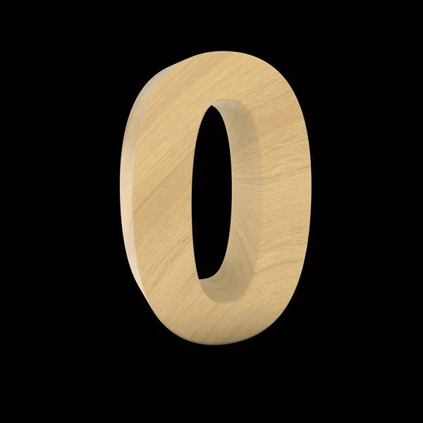 Wooden Number Zero Isolated on Black 3D Illustration — Stock Photo, Image