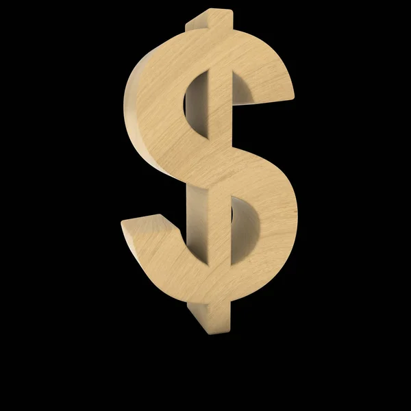 Деревянный знак доллара, изолированный на черной 3D иллюстрации — стоковое фото