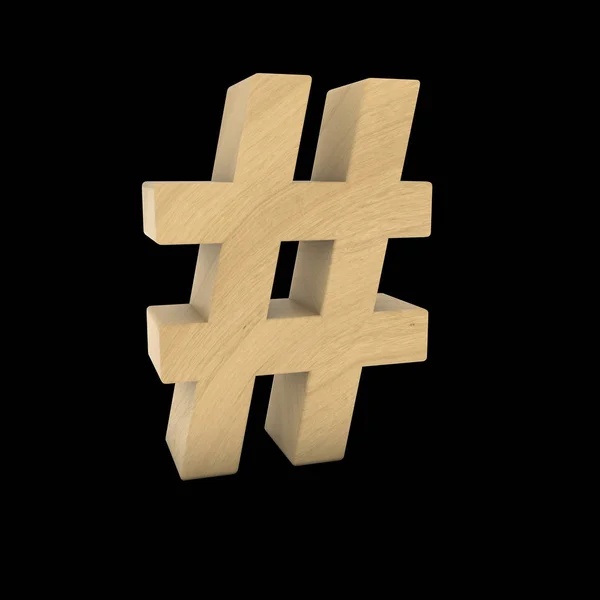 Símbolo de Hash de madeira isolado na ilustração 3D preta — Fotografia de Stock