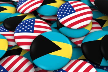 ABD ve Bahamalar rozetleri arka plan - Amerikan ve Bahama bayrak yığını düğmeleri 3d çizim