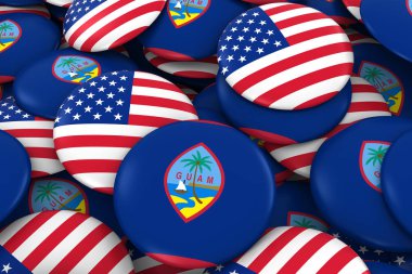 ABD ve Guam rozetleri arka plan - yığın Amerikan ve Guamanian bayrak 3d çizim düğmeleri
