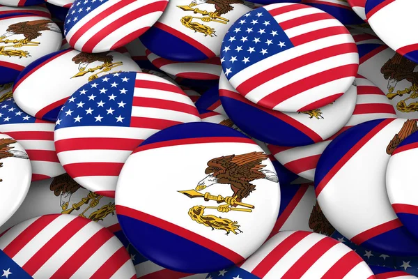 USA and American Samoa Badges Background - Pile of American and American Samoan Flag Buttons 3D Illustration