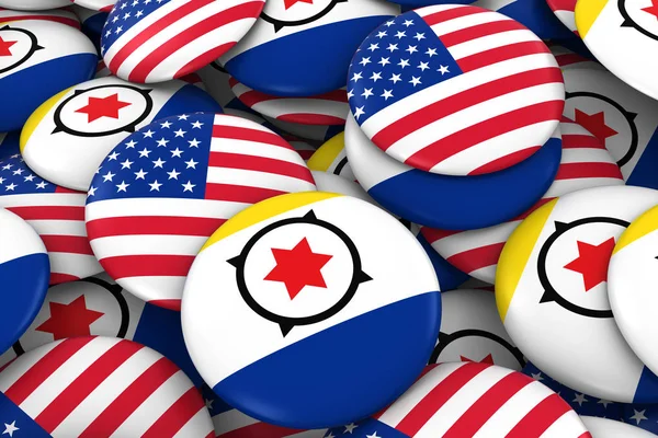 USA a Bonaire odznaky pozadí - hromadu amerických a vlaječky států Bonaire 3d ilustrace — Stock fotografie
