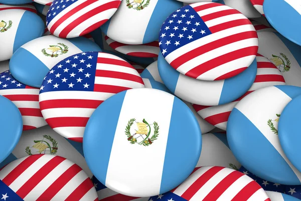 USA and Guatemala Badges Background - Pile of American and Guatemalan Flag Buttons 3D Illustration