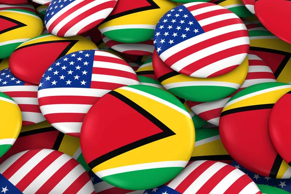 3d obrázek tlačítka pro USA a Guyana odznaky pozadí - hromadu amerických a Podhradská vlajky — Stock fotografie