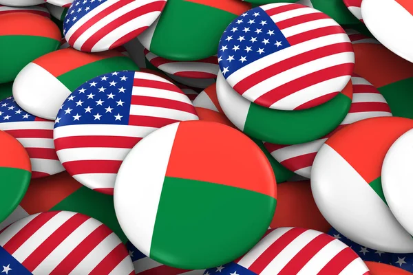 アメリカ、マダガスカル バッジ背景 - アメリカとマダガスカルの国旗の山ボタン 3 d イラストレーション — ストック写真