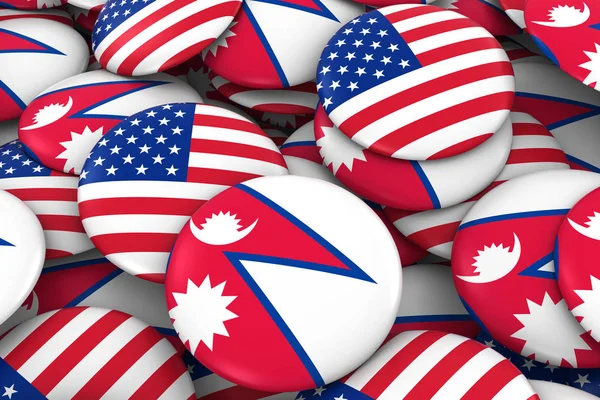 USA i Nepalu odznaki tło - kupie Flaga Amerykańska i nepalska przyciski ilustracja 3d — Zdjęcie stockowe
